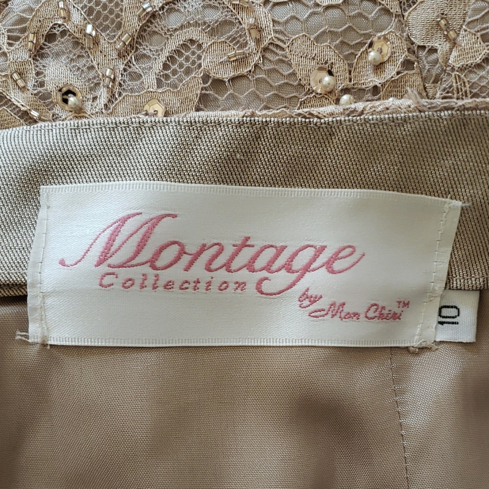 Vintage Silk Beaded Lace Trumpet Skirt Champagne Midi M L - Picture 9 of 11